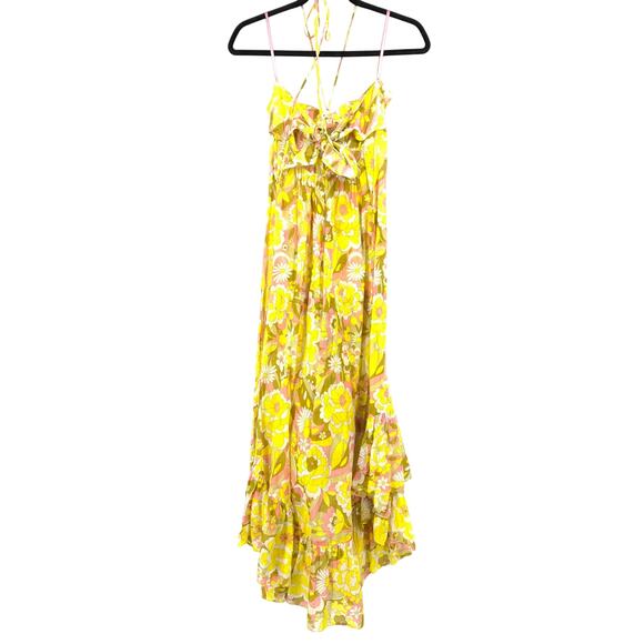 Milly Cabana Cotton Summer Dress Sz S Asymmetrical Ruffled Hem Floral Semi Sheer - Picture 2 of 6